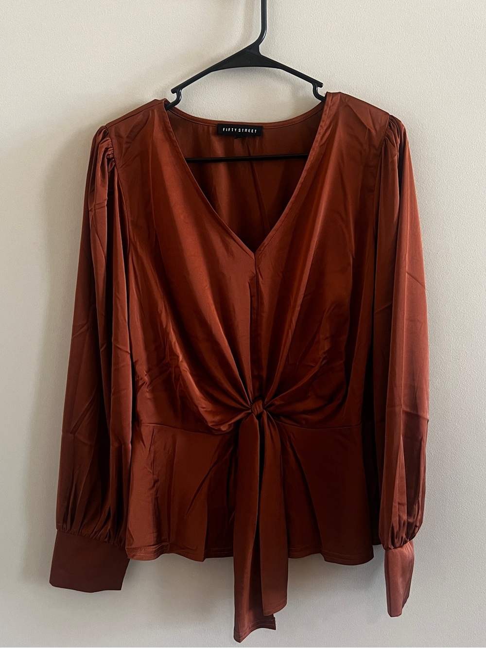 Fifty Street Women's Rust Tie-Front V-Neck Blouse